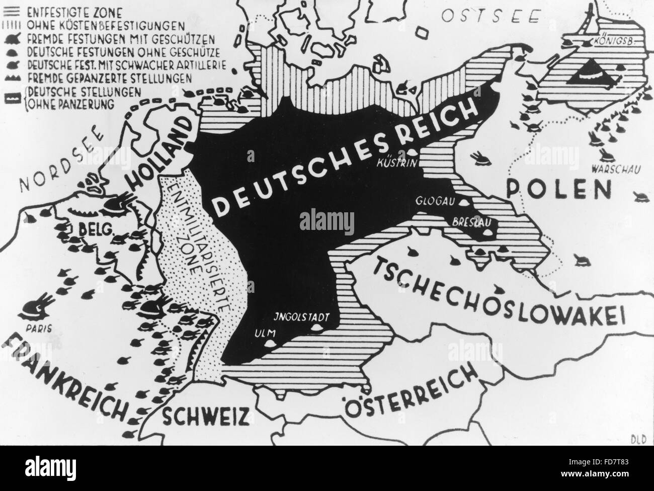 Illustrazione della vulnerabilità militare della Germania, 1936 Foto Stock