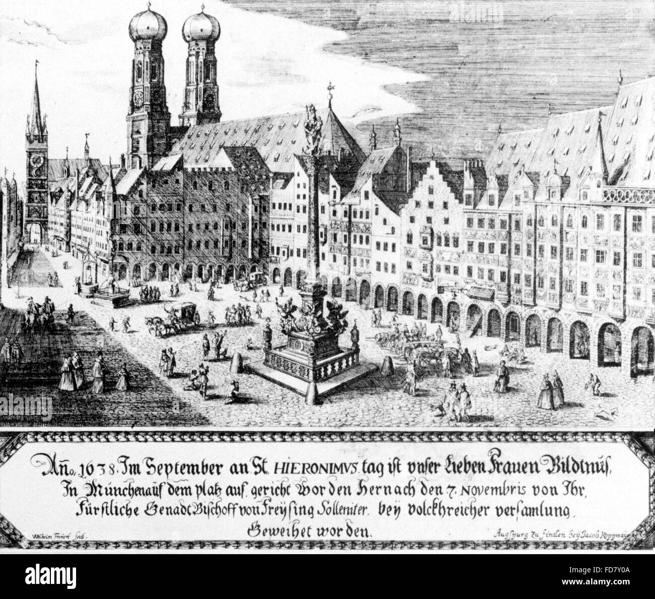 Marienplatz a Monaco di Baviera, 17. Jahrhundert Foto Stock