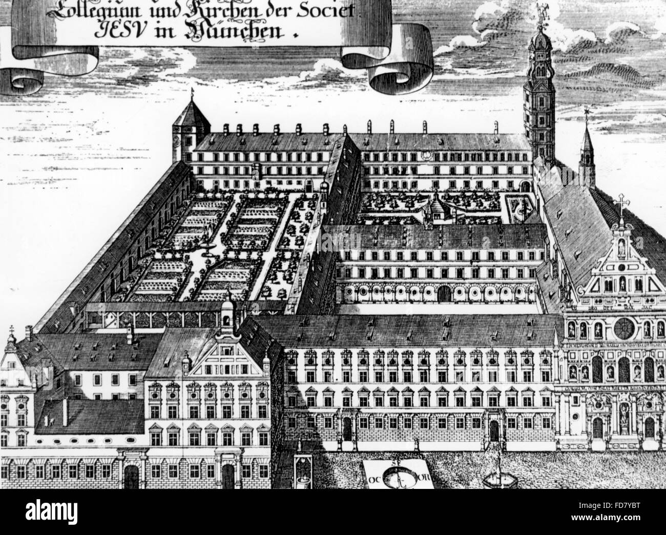 Collegio dei Gesuiti con la Chiesa di San Michele a Monaco di Baviera, intorno al 1700 Foto Stock