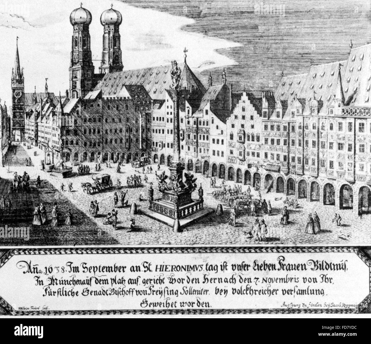 Marienplatz e Frauenkirche di Monaco di Baviera, 1638 Foto Stock
