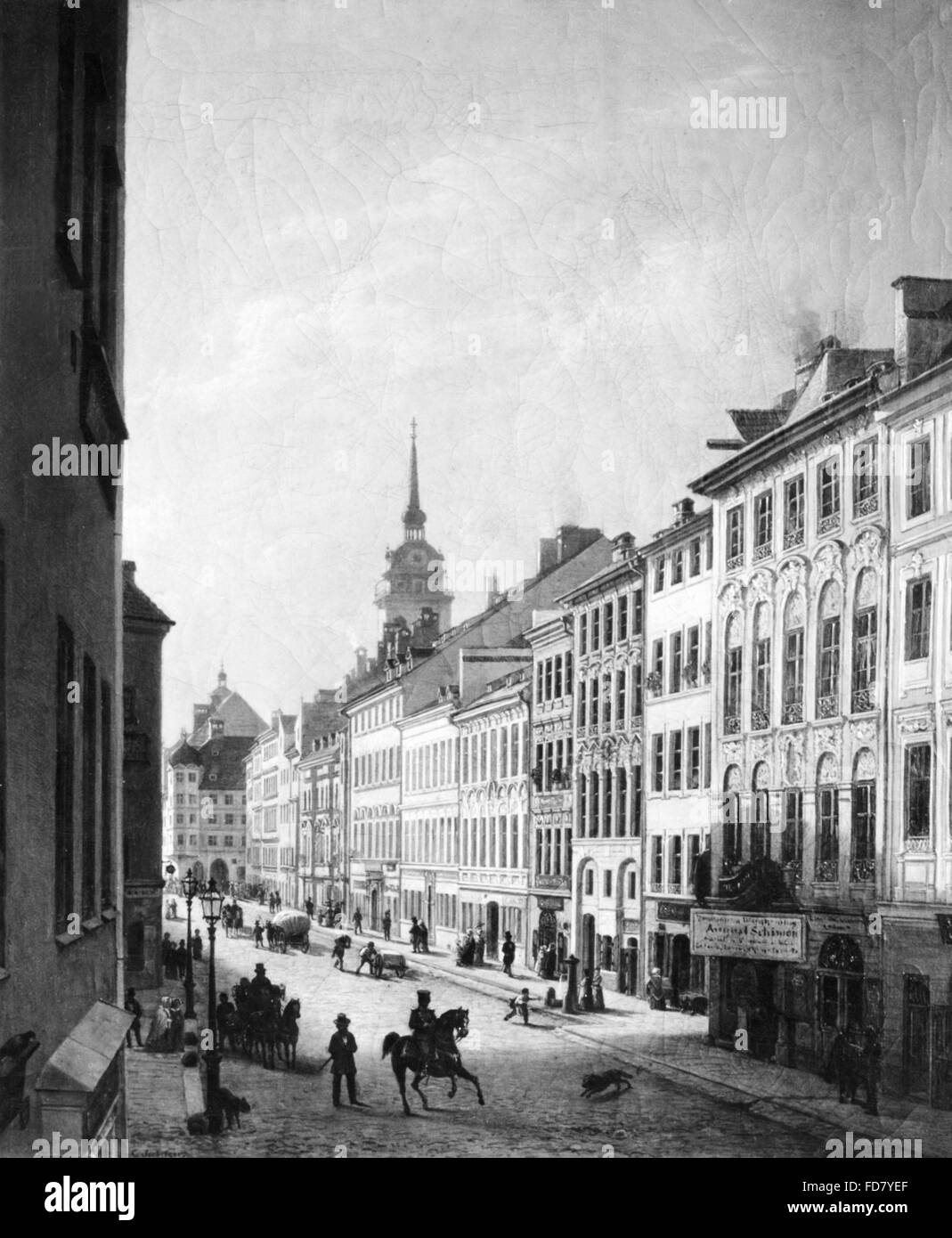 Kaufingerstrasse a Monaco di Baviera intorno 1820 Foto Stock