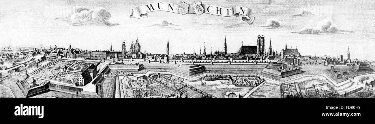 Panoramica di Monaco di Baviera, 1700 Foto Stock