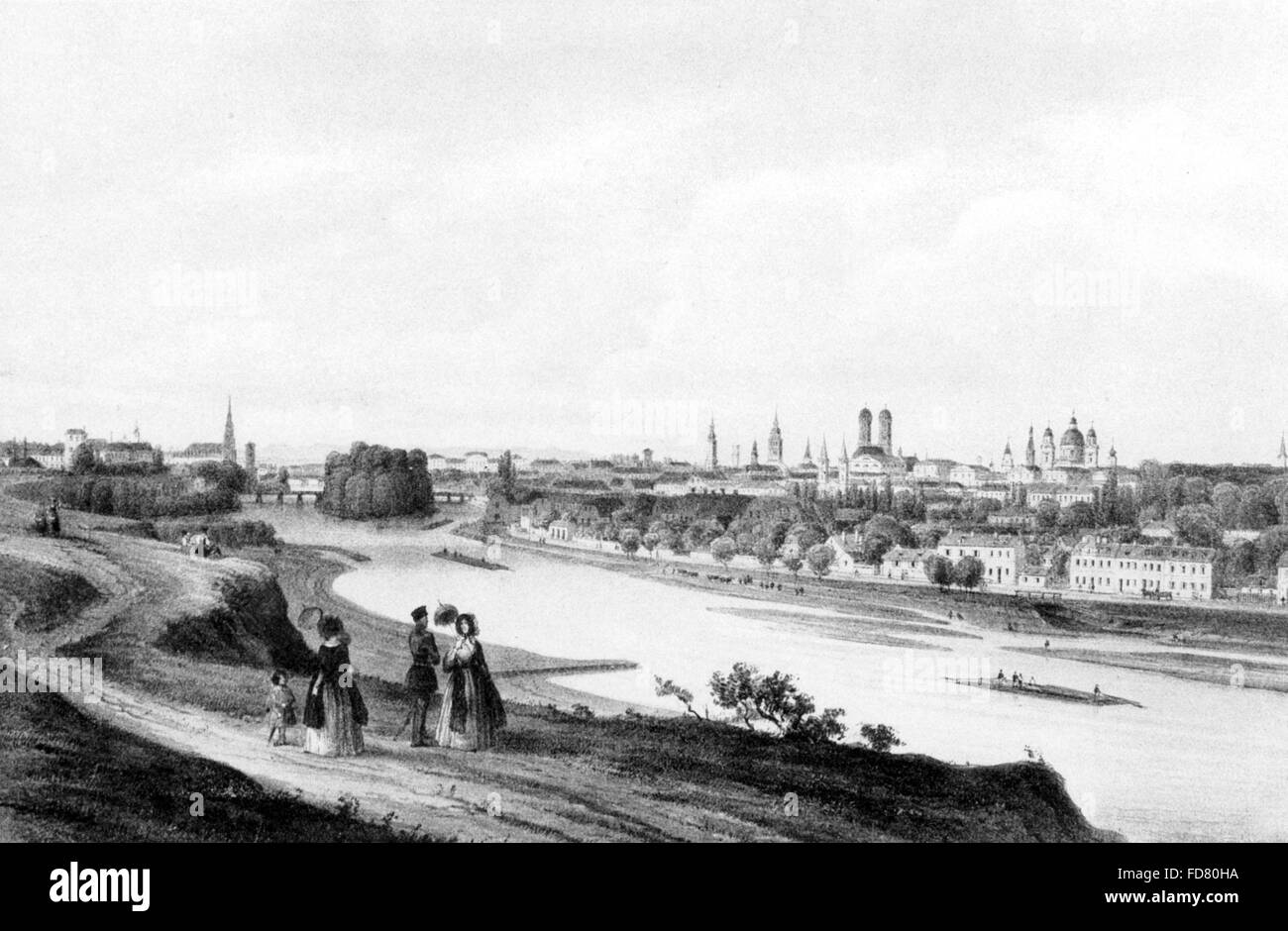 La città di Monaco di Baviera, 1852 Foto Stock