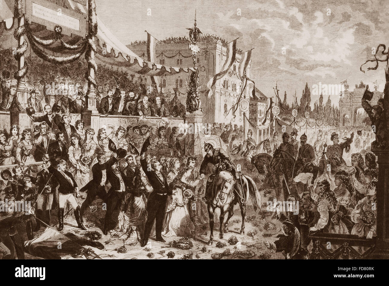 Accogliendo le truppe di tornare a casa e di Monaco di Baviera, 16.07.1871 Foto Stock