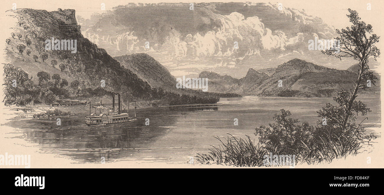 WISCONSIN: approccio alla Trempealeau. Battello a vapore. Fiume Mississippi, 1874 Foto Stock