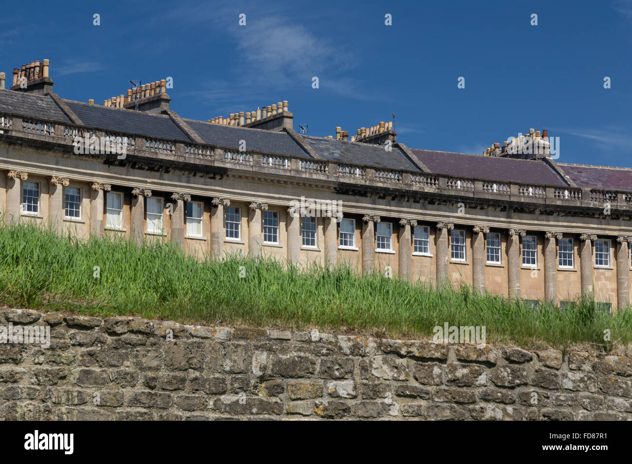 Il Royal Crescent, Città del bagno romano, Sito del Patrimonio Mondiale, Somerset, pattini, REGNO UNITO Foto Stock