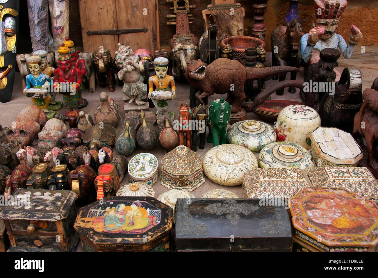 Display del negozio di souvenir presso un negozio in Jaisalmer fort, Rajasthan, India Foto Stock