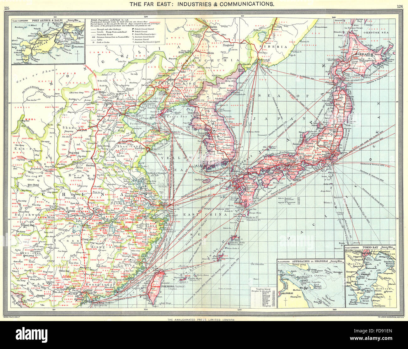 Giappone Corea Cina Taiwan: Industria Comunicazioni; Tokyo; Port Arthur, 1907 Mappa Foto Stock