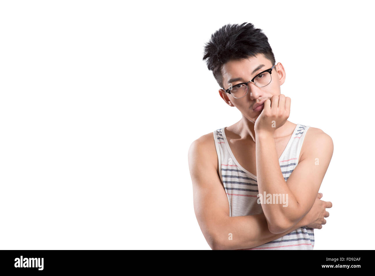 Ritratto di giovane uomo premuto Foto Stock