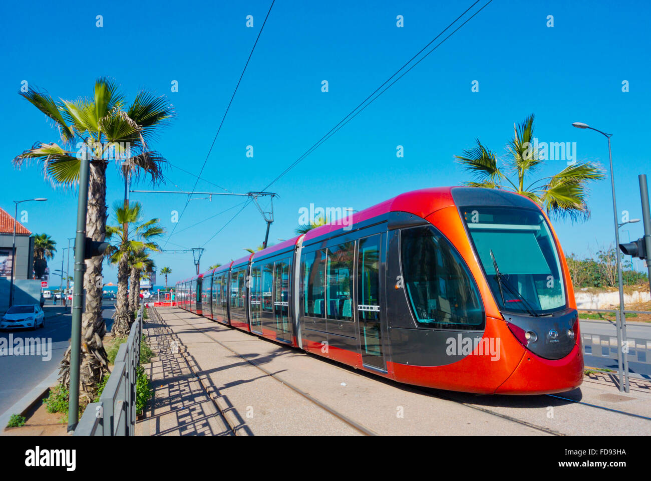 Il tram all'ultima fermata, Ain Diab, Casablanca, Marocco, Africa settentrionale Foto Stock