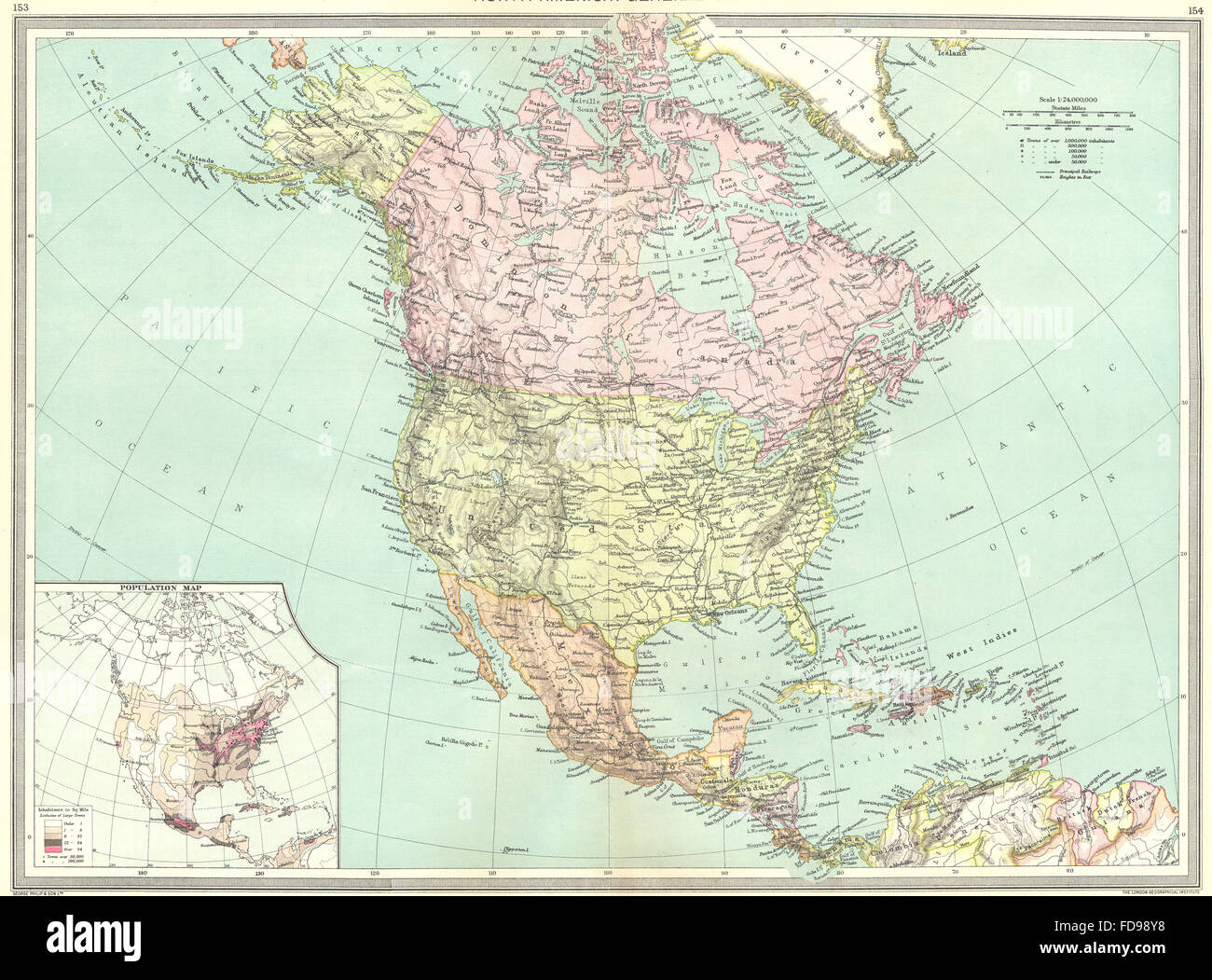 Nord America: Mappa della popolazione, 1907 Foto Stock