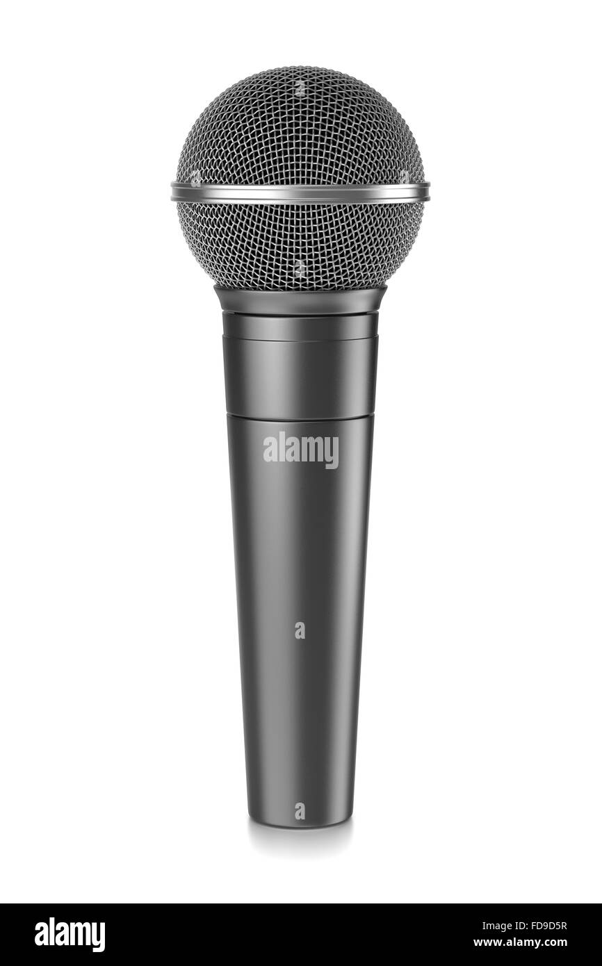 Microfono metallico isolato su sfondo bianco 3D illustrazione Foto Stock