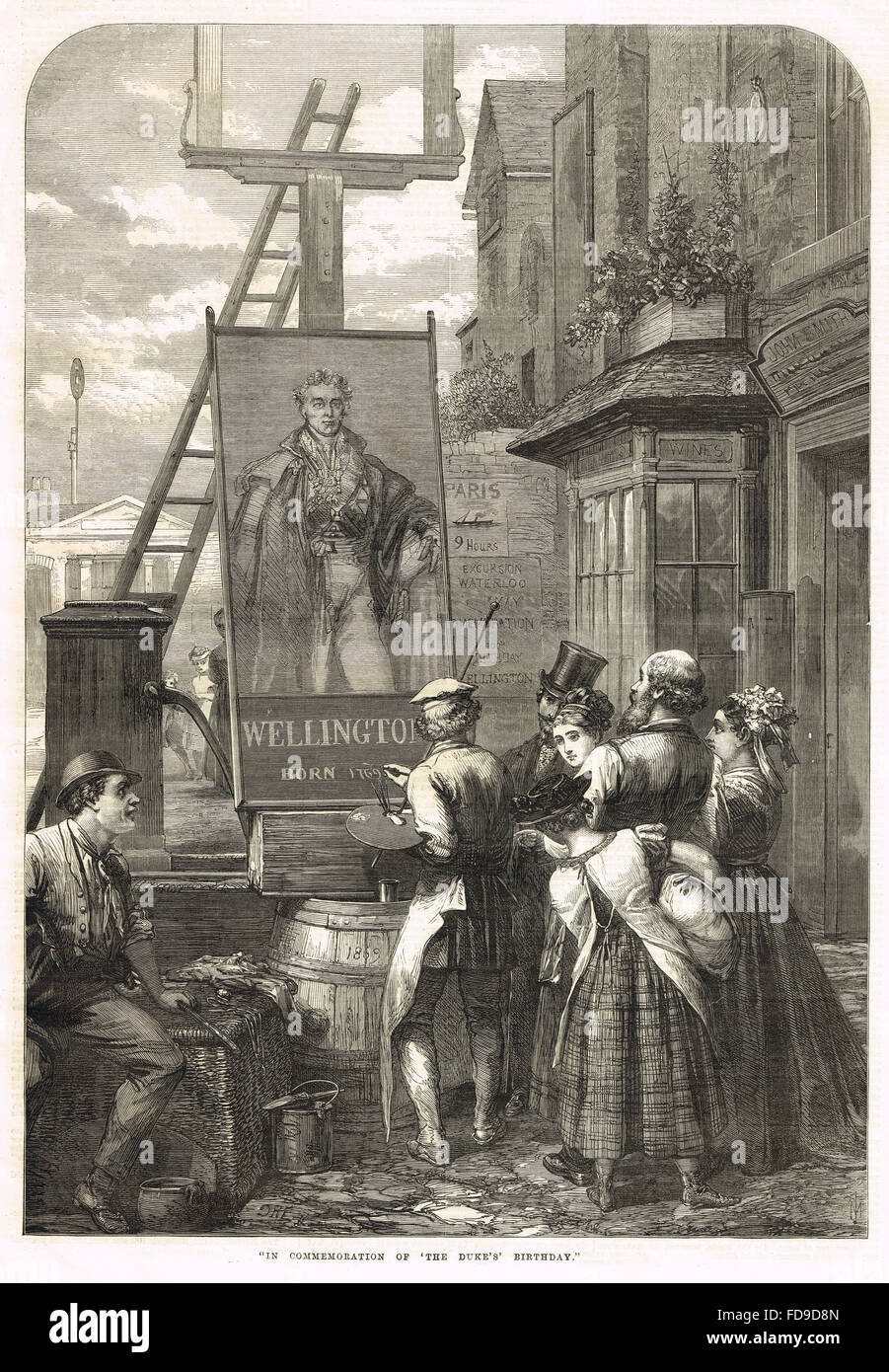 La messa in funzione di un pub sign in onore del Duca di Wellington il centesimo 'Compleanno' 1 maggio 1869 Foto Stock