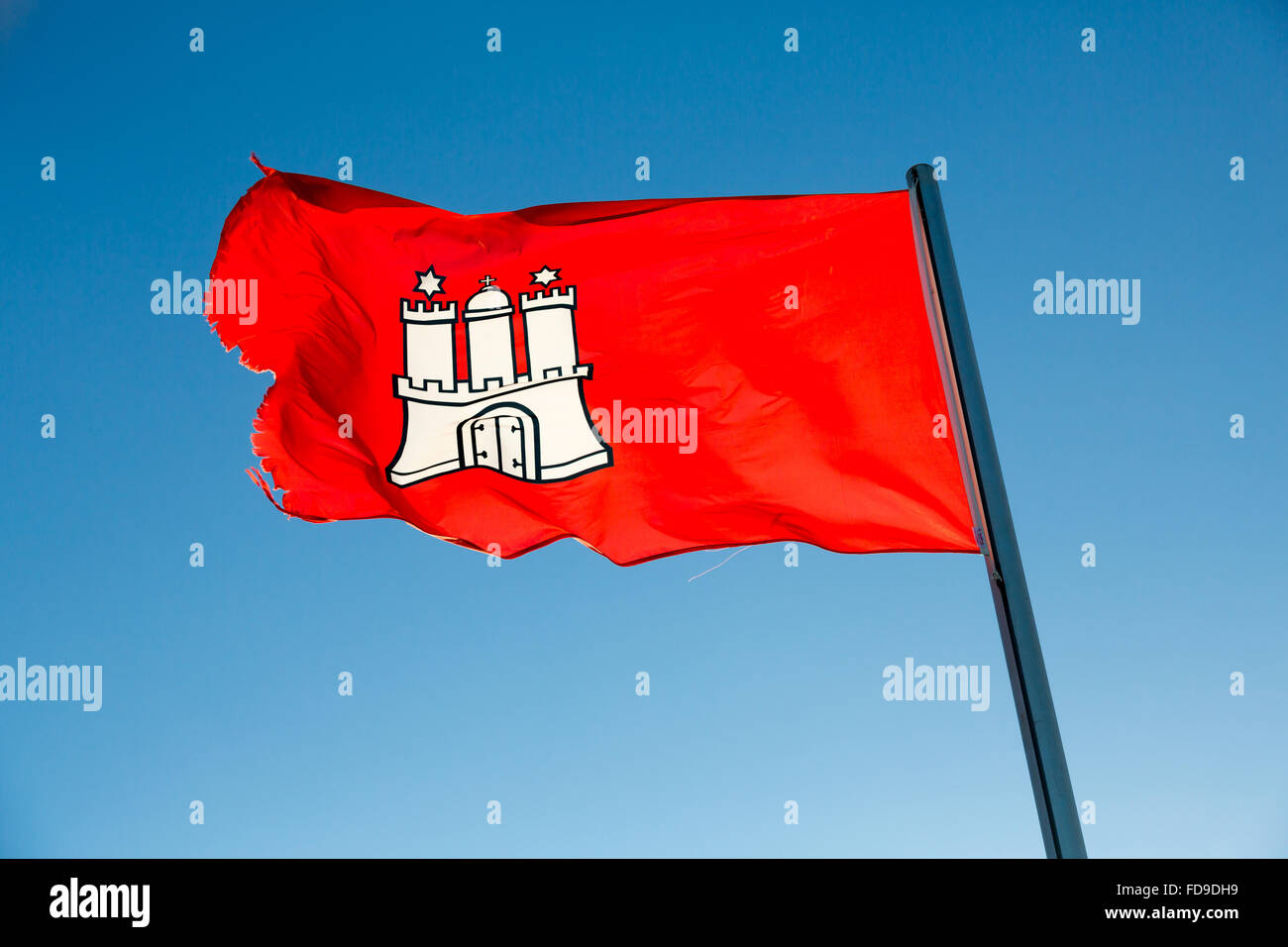Neuwerk, Germania Amburgo bandiera sull'isola Neuwerk Foto Stock