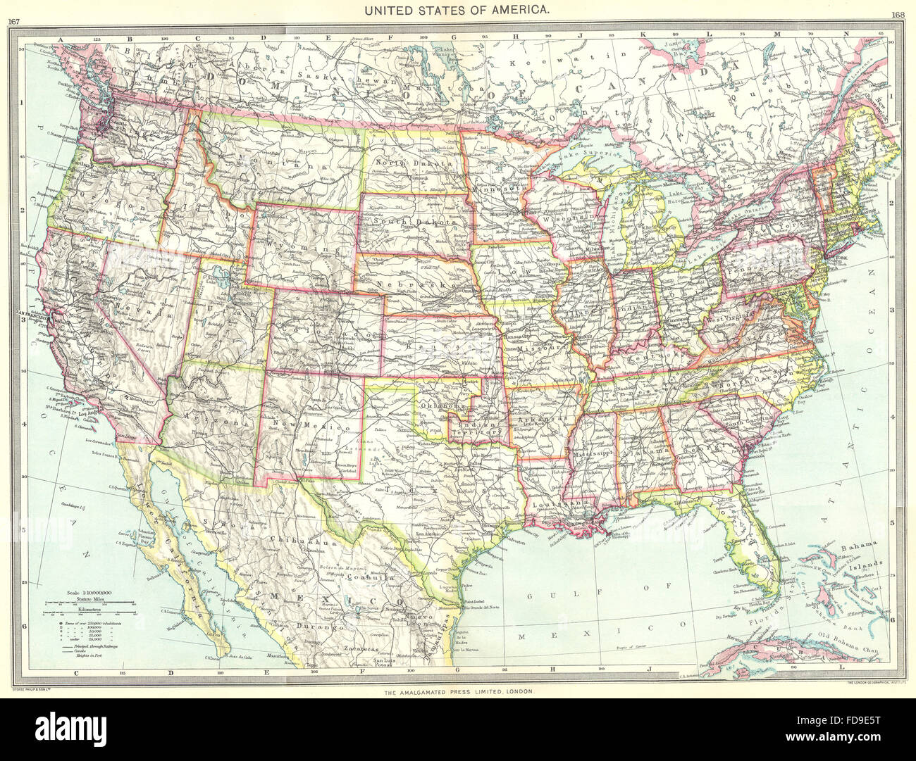 USA: Stati Uniti d'America, 1907 Mappa antichi Foto Stock