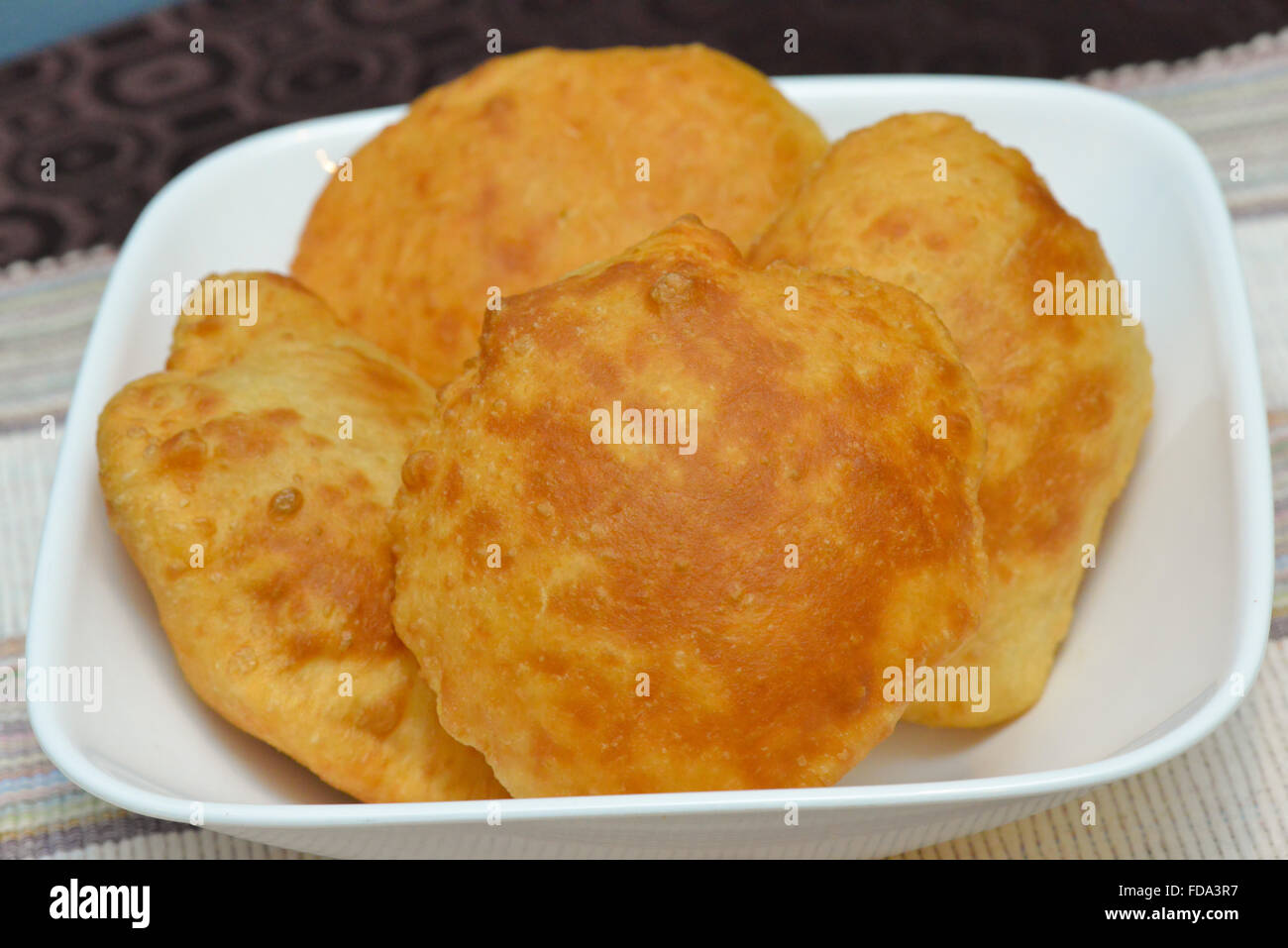 Domplines sono un dolce pasta fritta tipica della città di Juana Diaz, Puerto Rico. Isola dei caraibi. Territorio statunitense. Foto Stock