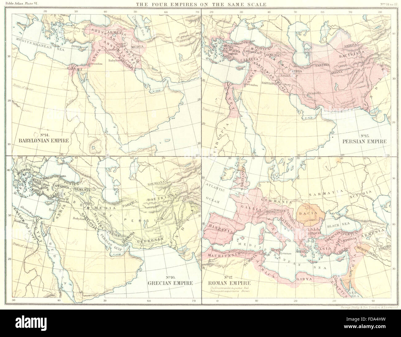 4 imperi: Impero Babilonese; Persiano; Grecian; romano, 1900 Mappa antichi Foto Stock