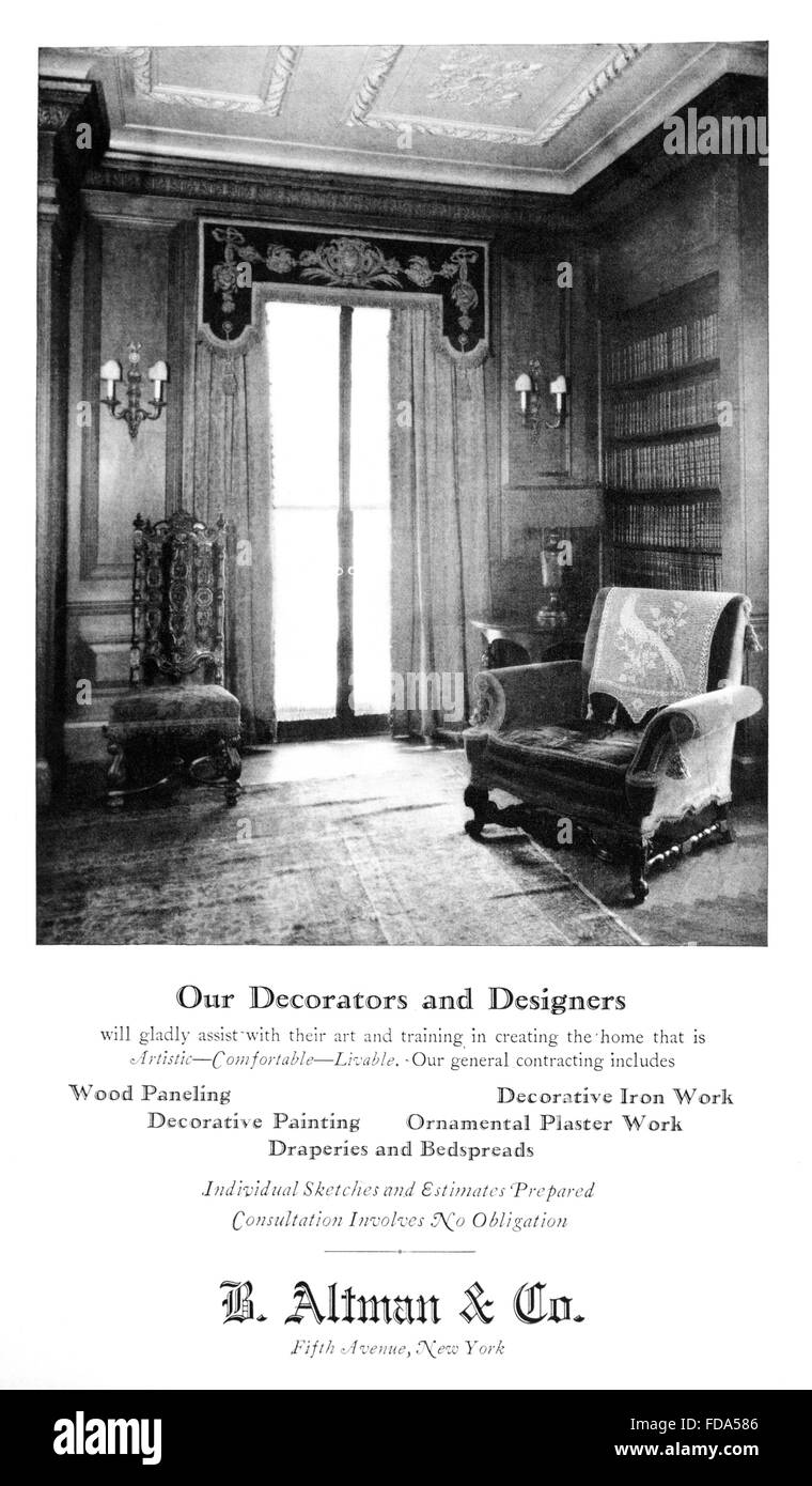 B Altman & Co, New York, decorazioni per interni e designer annuncio di mezzitoni da 1926 International Studio Magazine Foto Stock