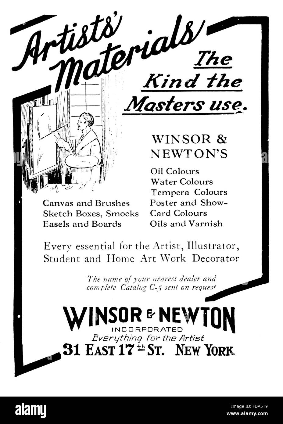 Pittore al cavalletto in studio, Winsor e Newton materiali artisti pubblicità dal 1926 Studio Internazionale Magazine Foto Stock