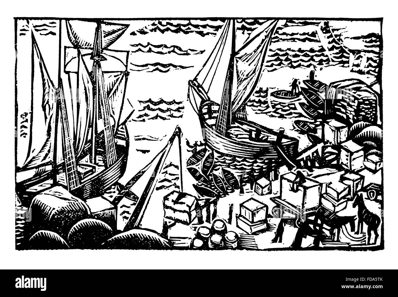 Xilografia illustrazione di Pierre Falke, per Eugenio Montfort il libro, La Belle Enfant, dal 1926 Studio Internazionale Magazine Foto Stock