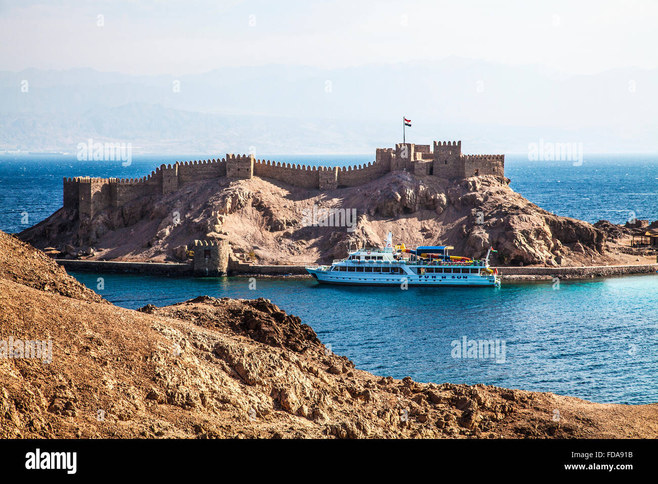 I Crociati' cittadella sul Faraone isola a Taba sulla penisola del Sinai in Egitto. Foto Stock