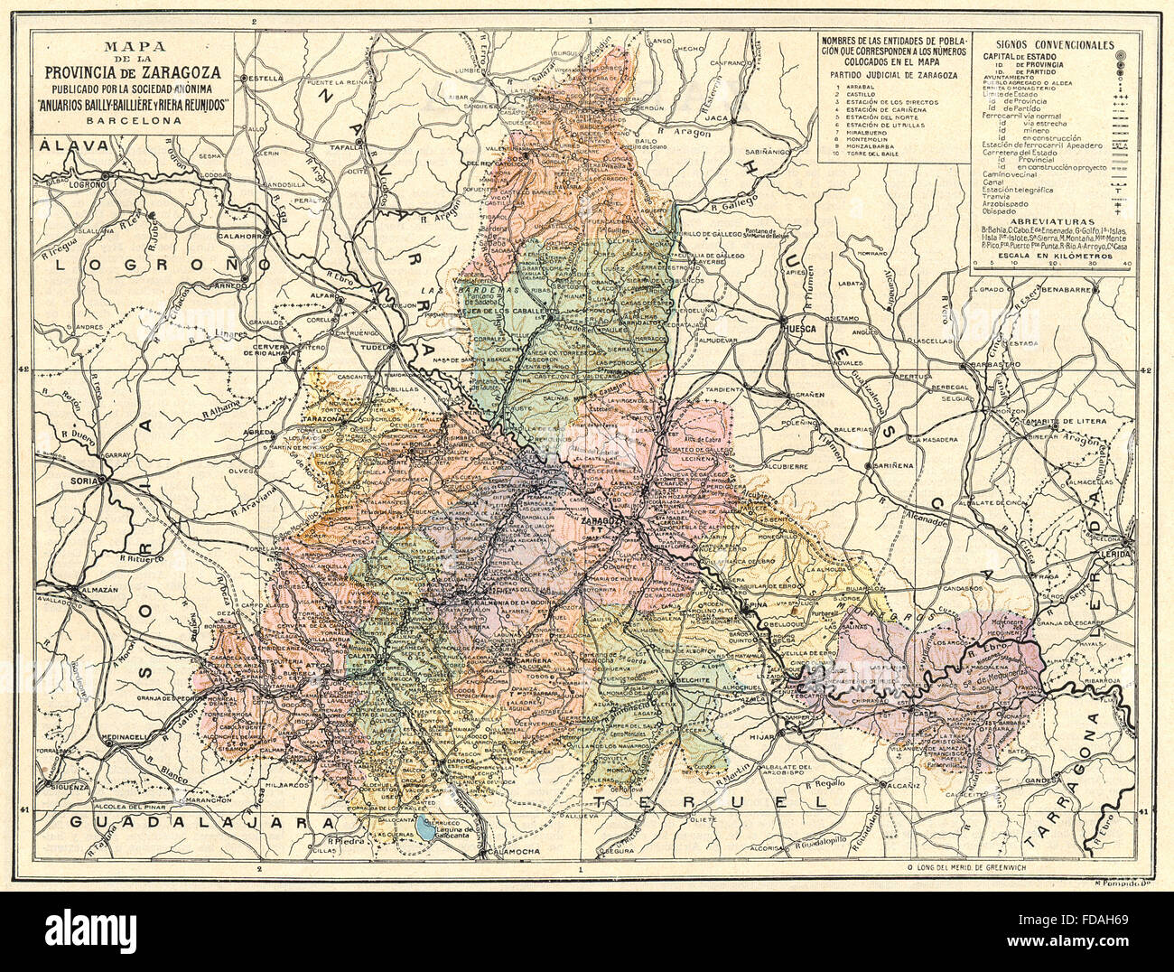 Spagna: Mapa de la Provincia de Zaragoza, 1913 Foto Stock