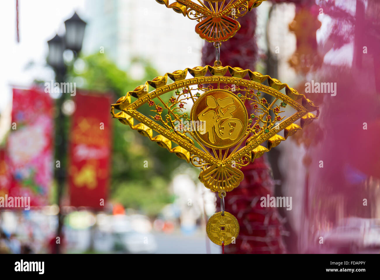 Il nuovo anno lunare decorazione a Saigon, Vietnam Foto Stock