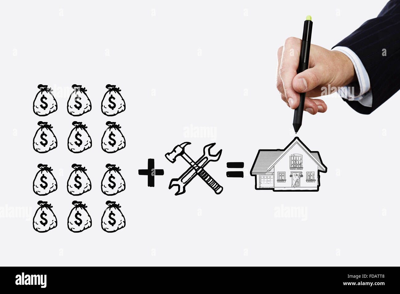 Close up di imprenditore disegno per far soldi formula Foto Stock
