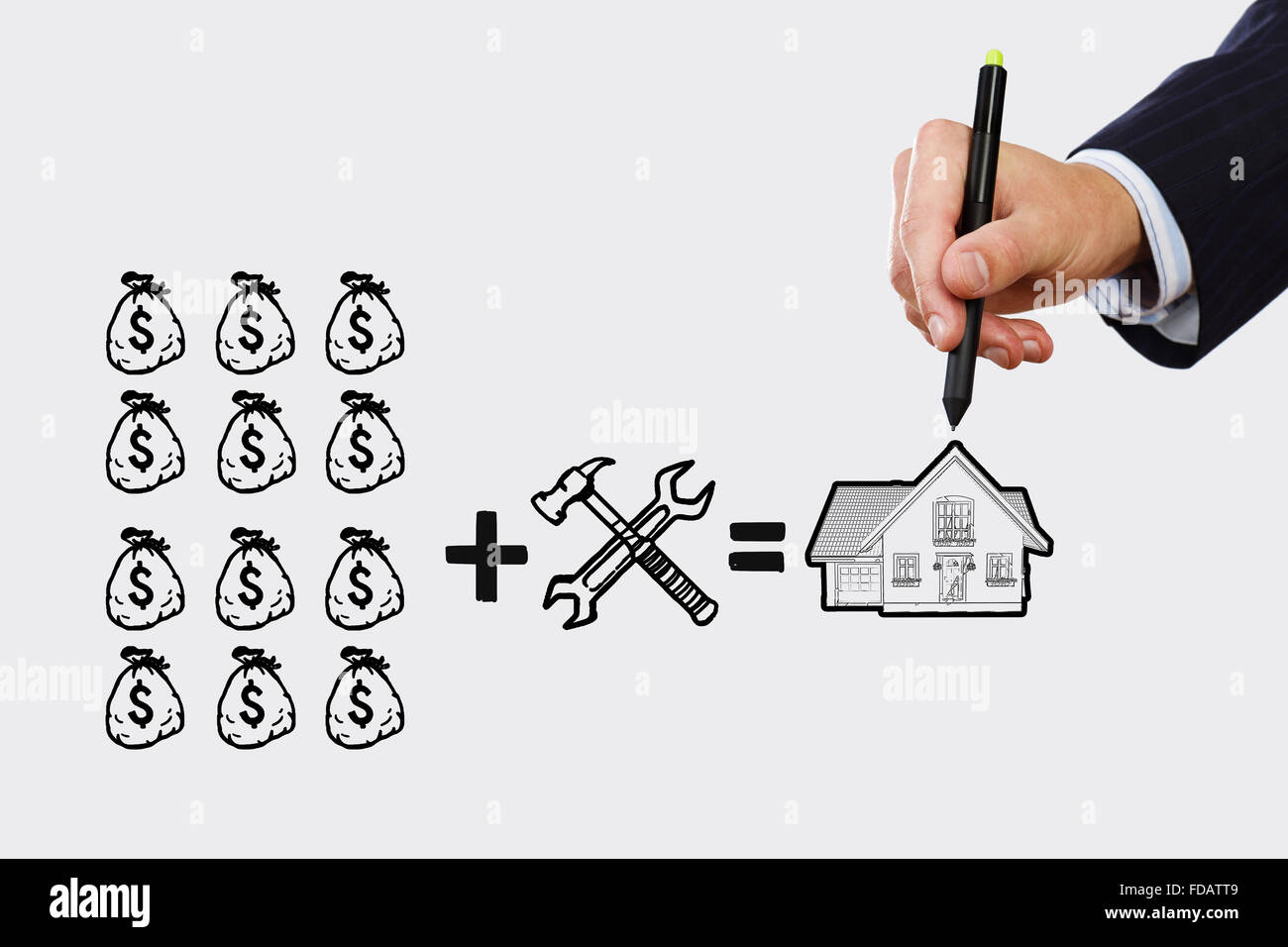 Close up di imprenditore disegno per far soldi formula Foto Stock