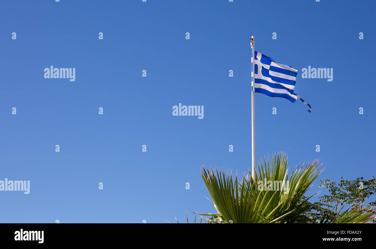 Bandiera greca di Kos isola mediterranea di costa Foto Stock