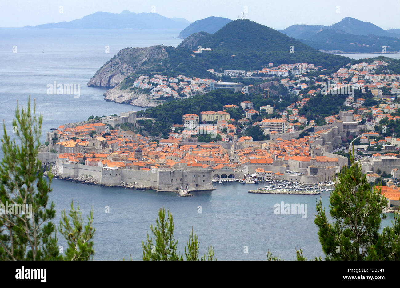 Bird-eye vista del paese vecchio di Dubrovnik, Croazia Foto Stock