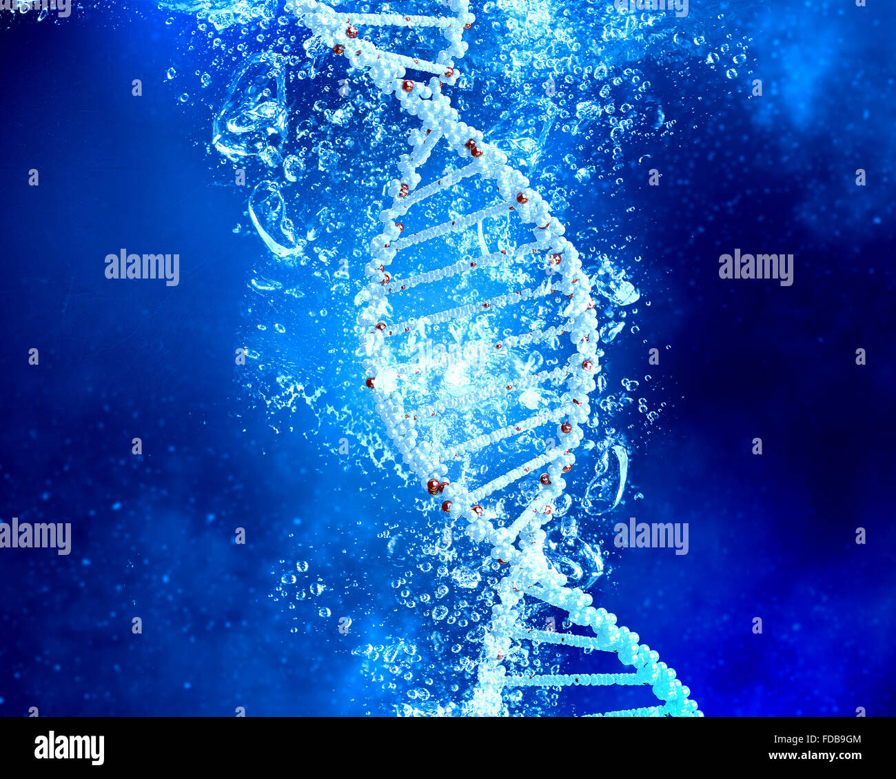 Molecola di DNA in cristallo trasparente blu acqua Foto Stock