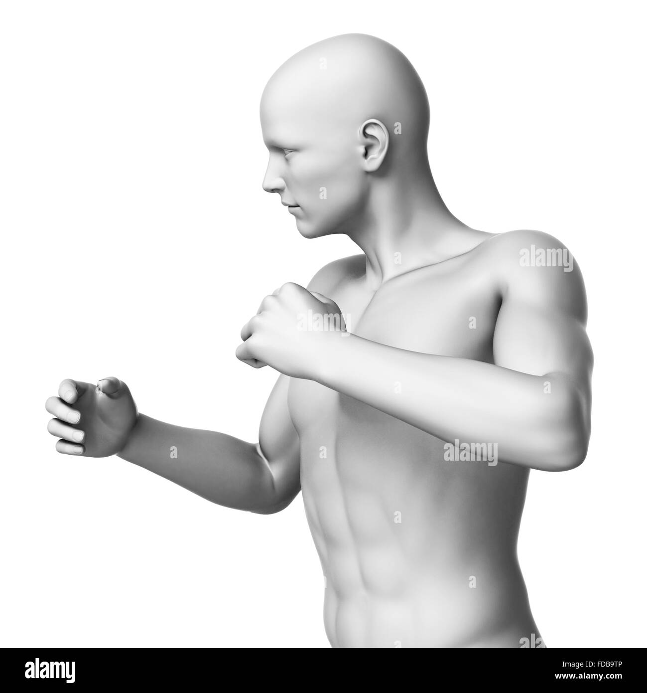 Anatomia di un uomo con le braccia in alto, illustrazione. Foto Stock