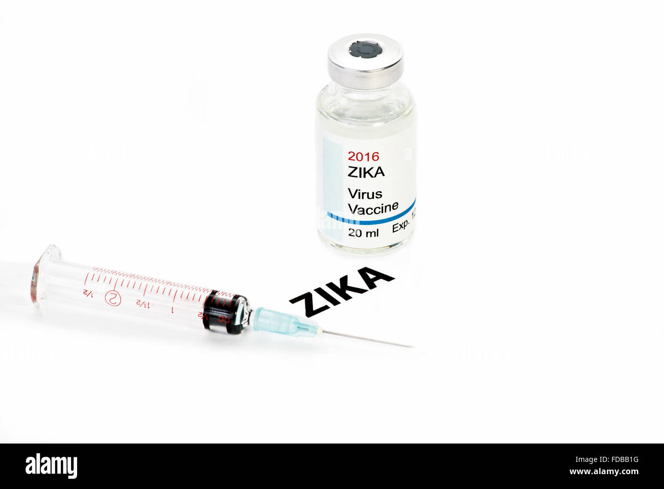 Zika ipotetico virus vaccino. Etichetta è ovviamente fittizio. Foto Stock