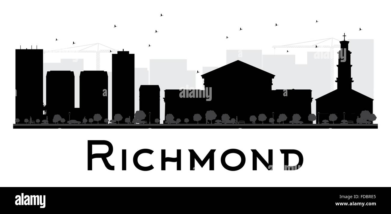 Richmond skyline della città in bianco e nero la silhouette. Illustrazione Vettoriale. Piatto semplice concetto per il turismo presentazione, banner Illustrazione Vettoriale