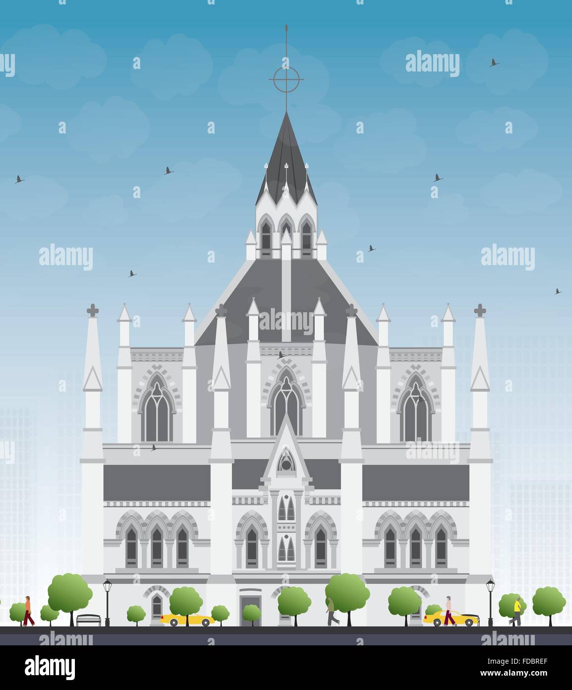 La biblioteca del parlamento, Ottawa, Ontario, Canada. Illustrazione Vettoriale. Viaggi di affari e di turismo con il concetto di edificio storico. Illustrazione Vettoriale