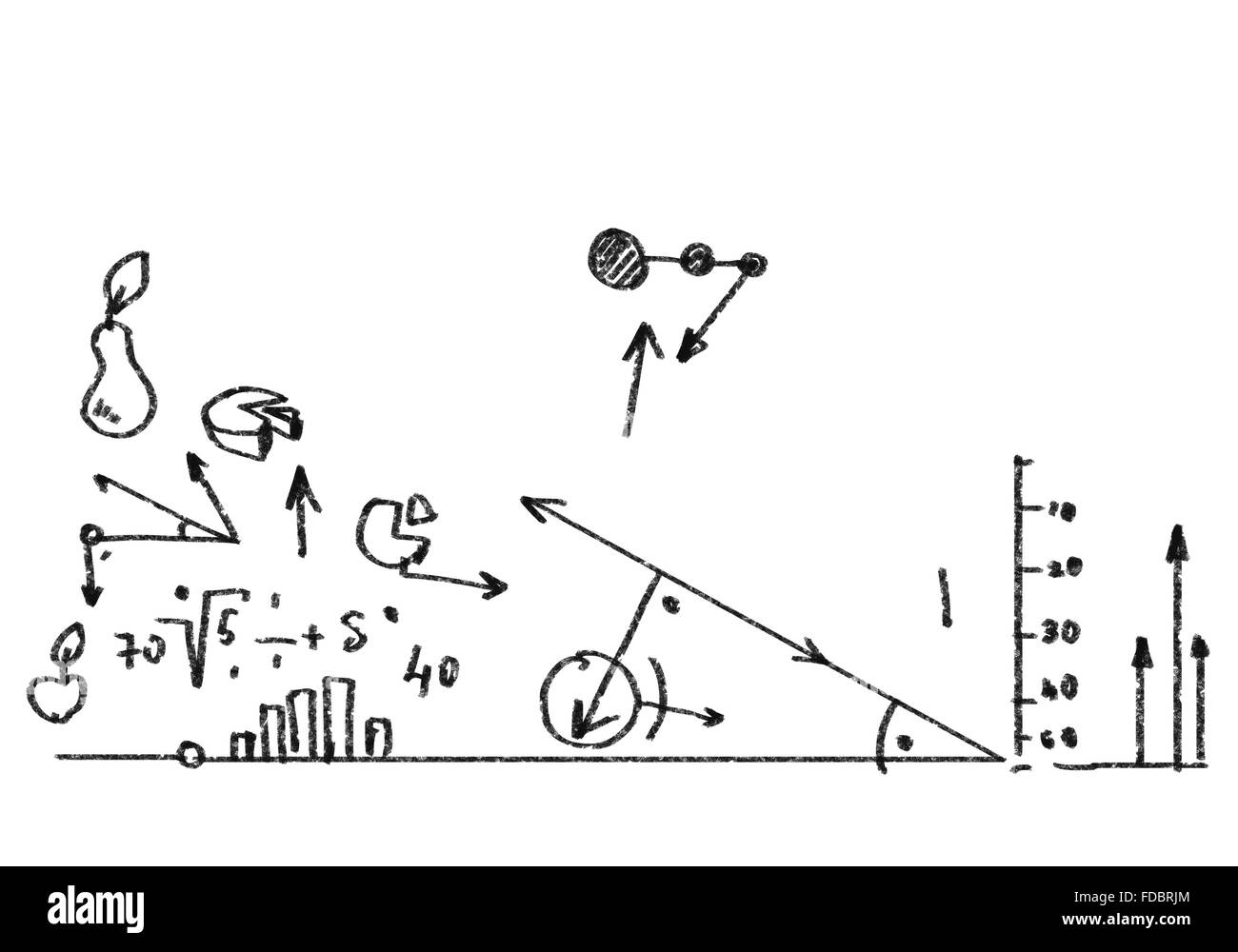 Immagine concettuale con bozzetti su sfondo bianco Foto Stock