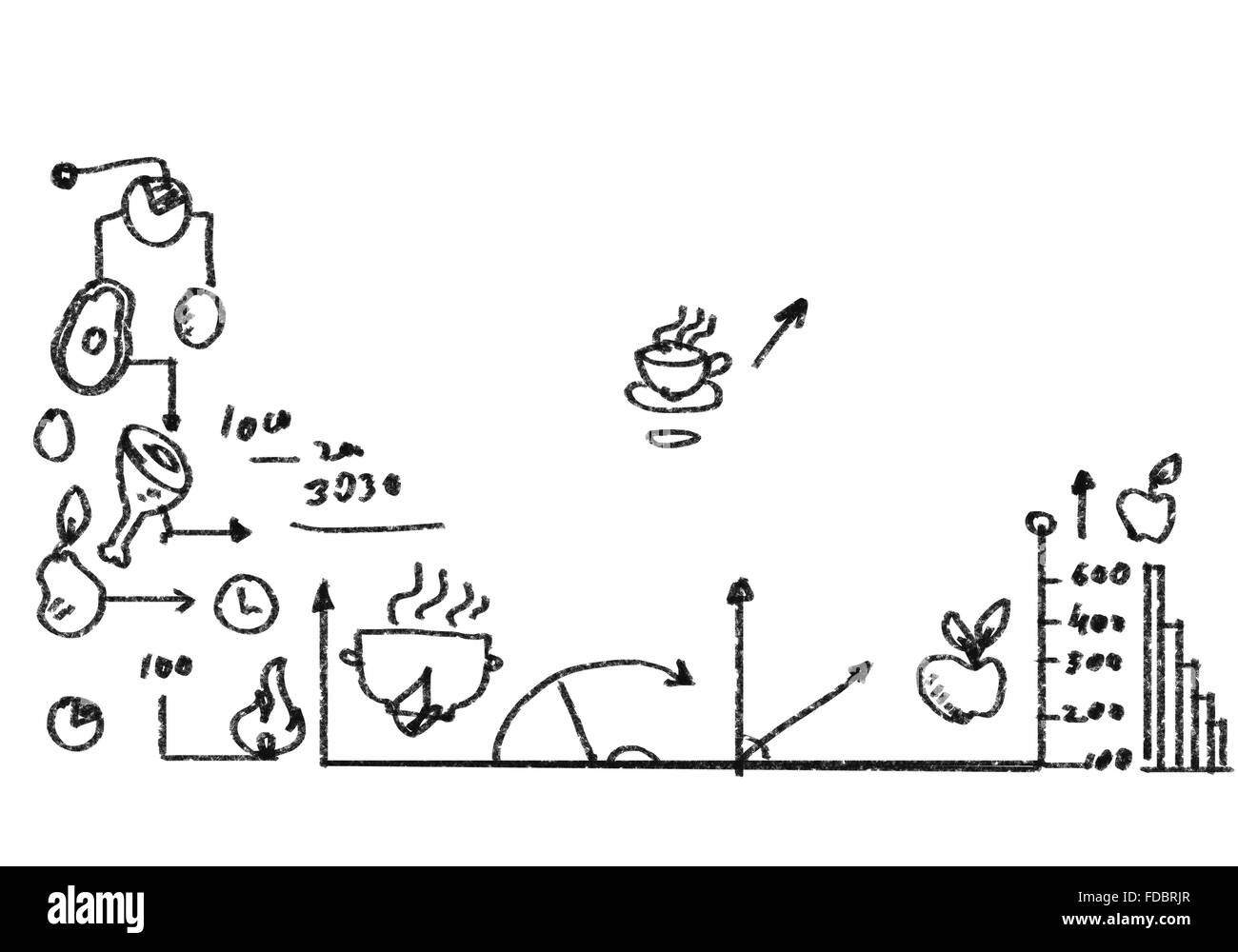 Immagine concettuale con bozzetti su sfondo bianco Foto Stock