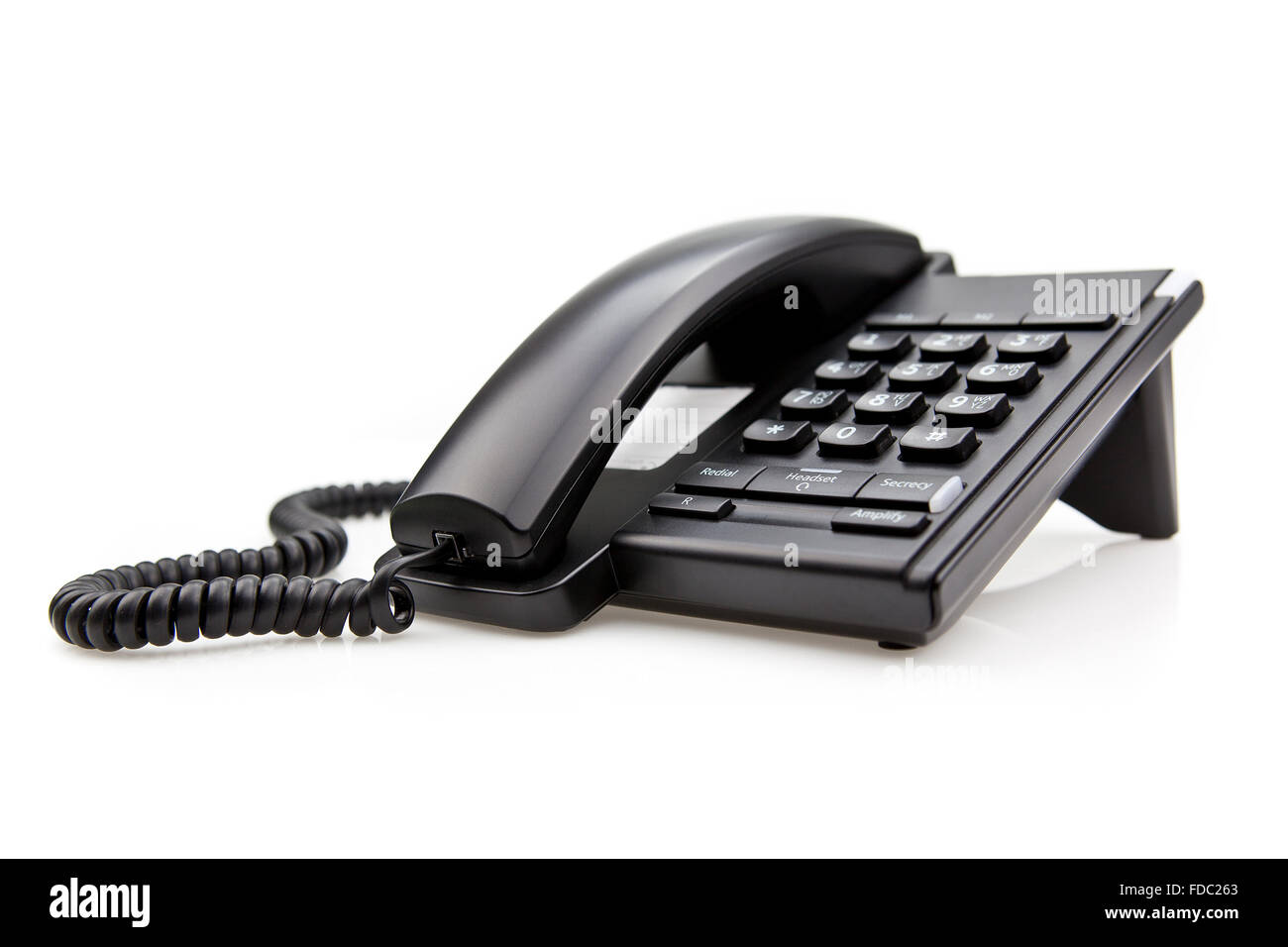 Nero Telefono ufficio isolato su sfondo bianco Foto Stock