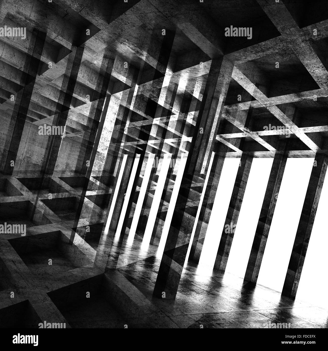 Abstract quadrato di cemento dark room interior, 3d sfondo con multi effetto di esposizione Foto Stock