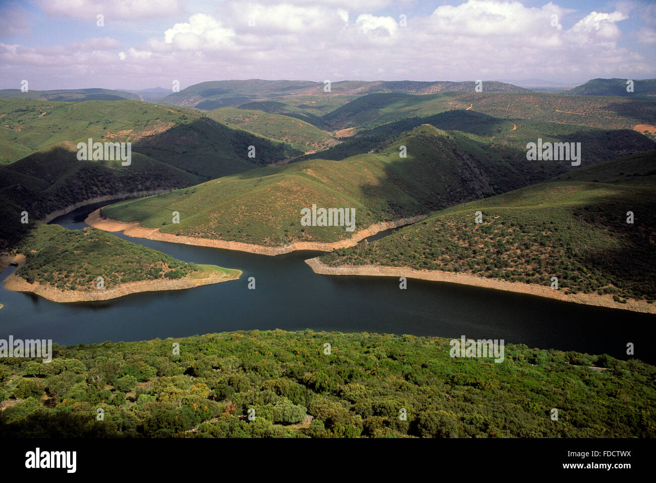 Vista del fiume Tago, Monfrague National Park, Estremadura, Spagna Foto Stock