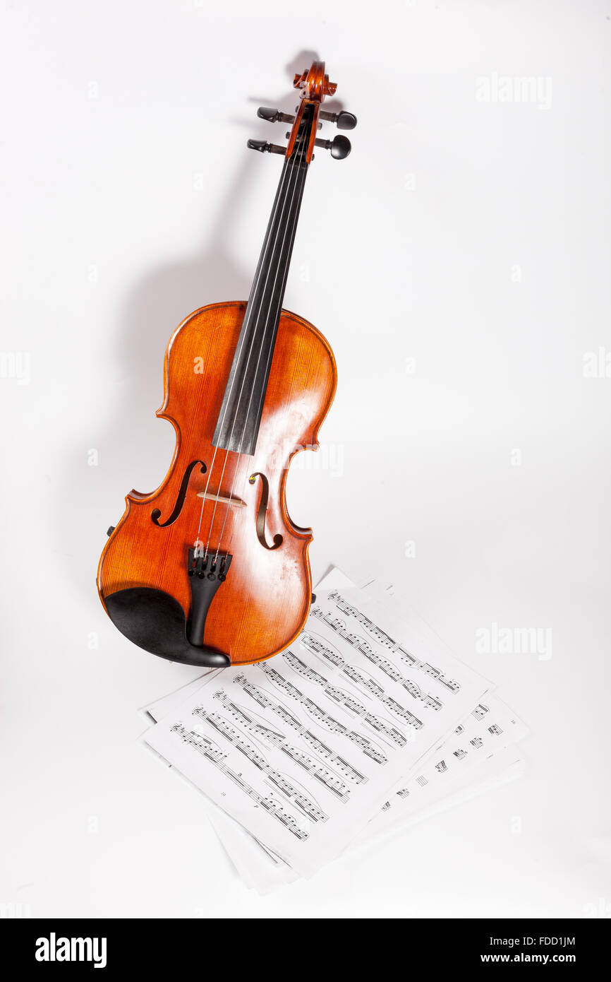 Violino di fronte a uno sfondo bianco, isolata. Foto Stock