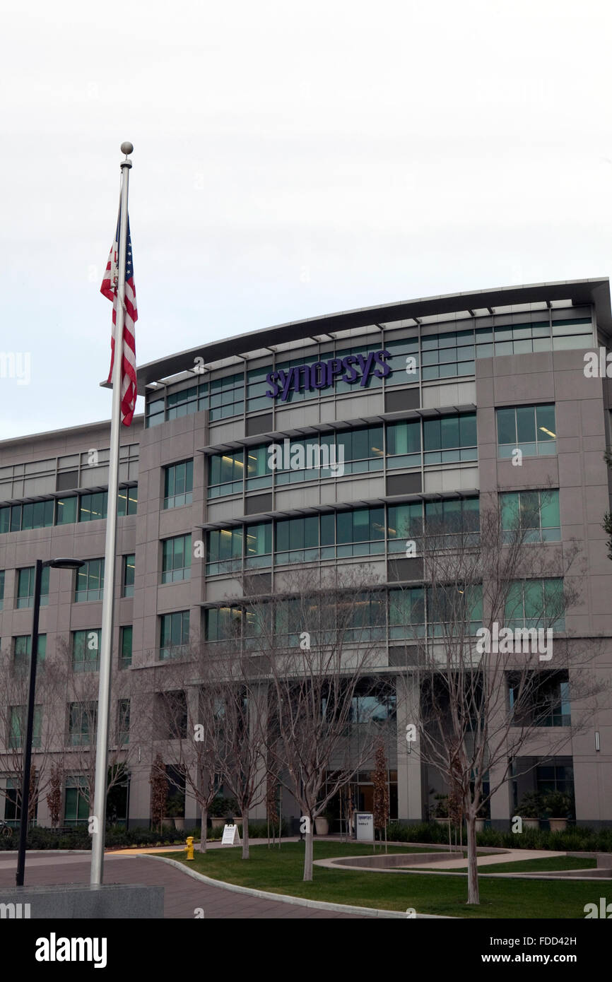 Una vista di Synopsys' sede aziendale di Mountain View, California Foto Stock