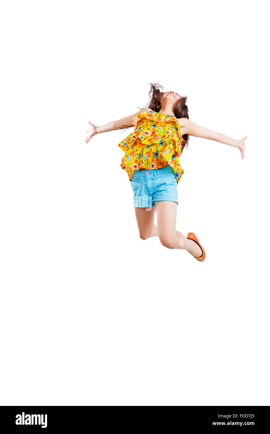 1 bambino ragazza Jumping tifo fun Foto Stock
