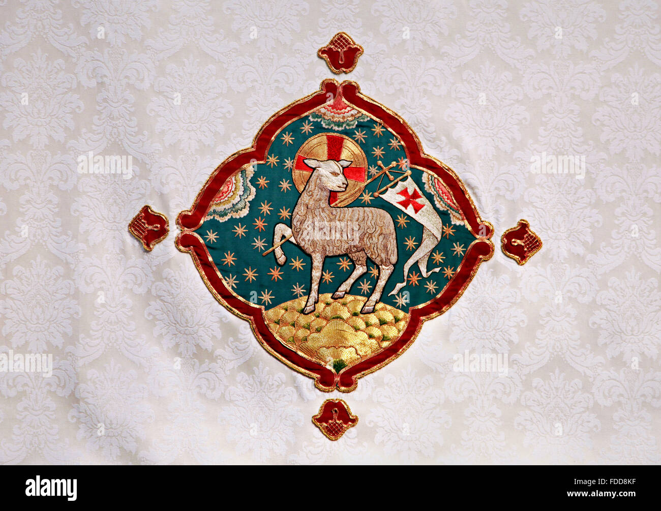 Altare panno immagine di agnello San Finbarre la cattedrale protestante la città di Cork in Irlanda Foto Stock