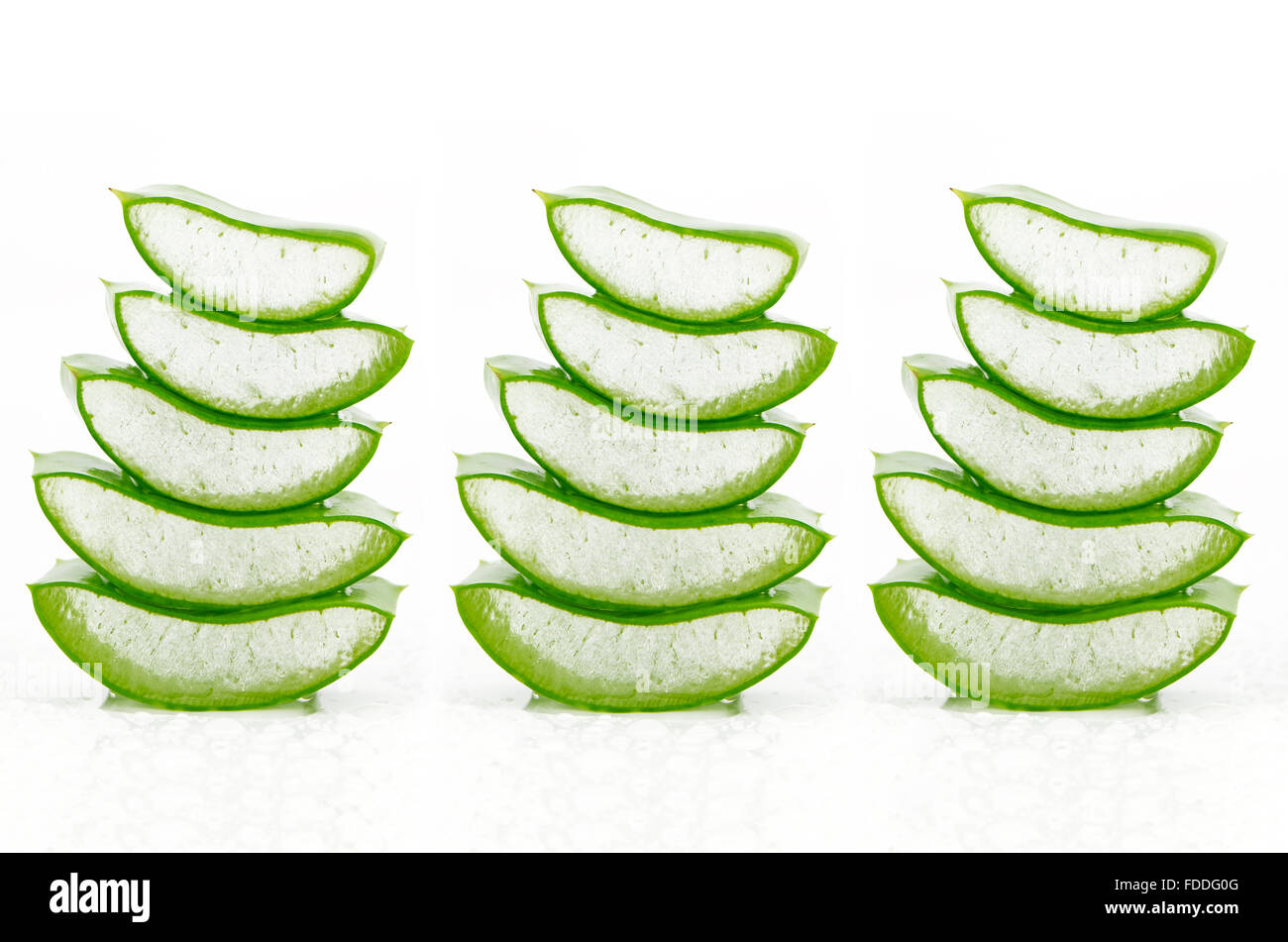 Affettare aloe (Aloe barbadensis Mill.,Star cactus, Aloe, aloina, Jafferabad o Barbados) molto utile la medicina di erbe per la pelle Foto Stock