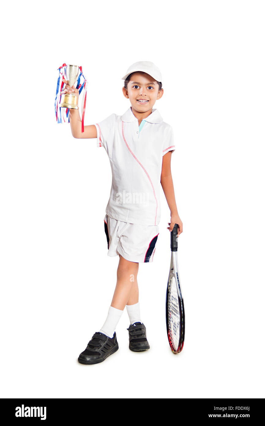 1 persona unica ragazza ragazzo giocatore mostra studente sport tennis Trophy vittoria Foto Stock