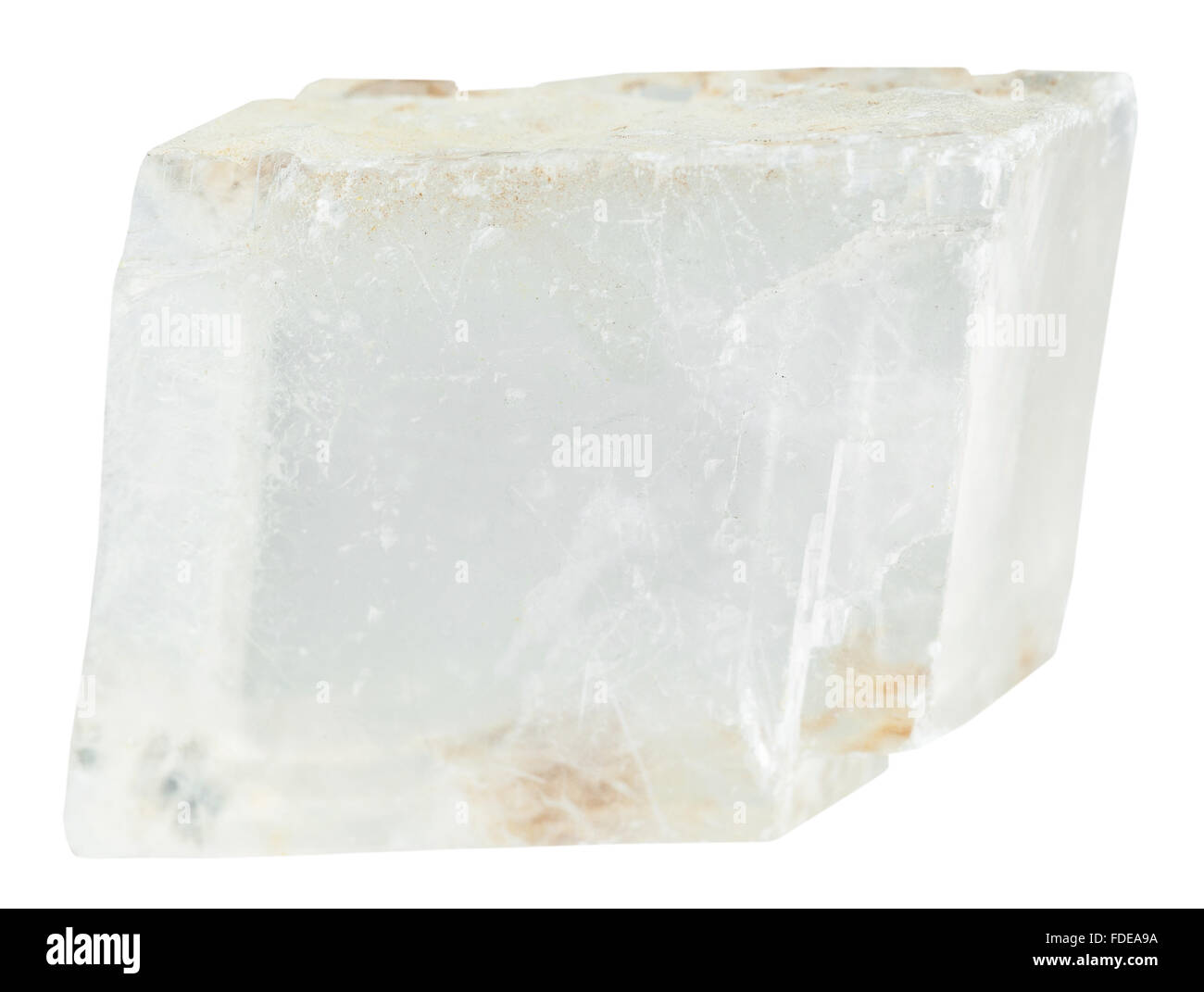 Le riprese in modalità macro della collezione di roccia naturale - trasparente Islanda spar pietra minerale isolato su sfondo bianco Foto Stock