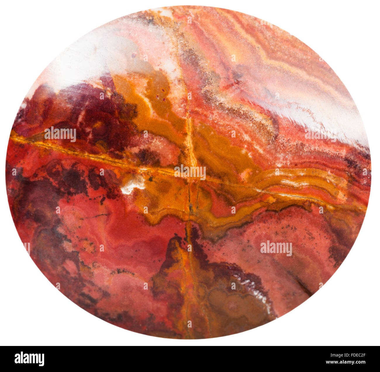 Cabochon da sbrecciati jasper minerale naturale pietra preziosa isolati su sfondo bianco Foto Stock