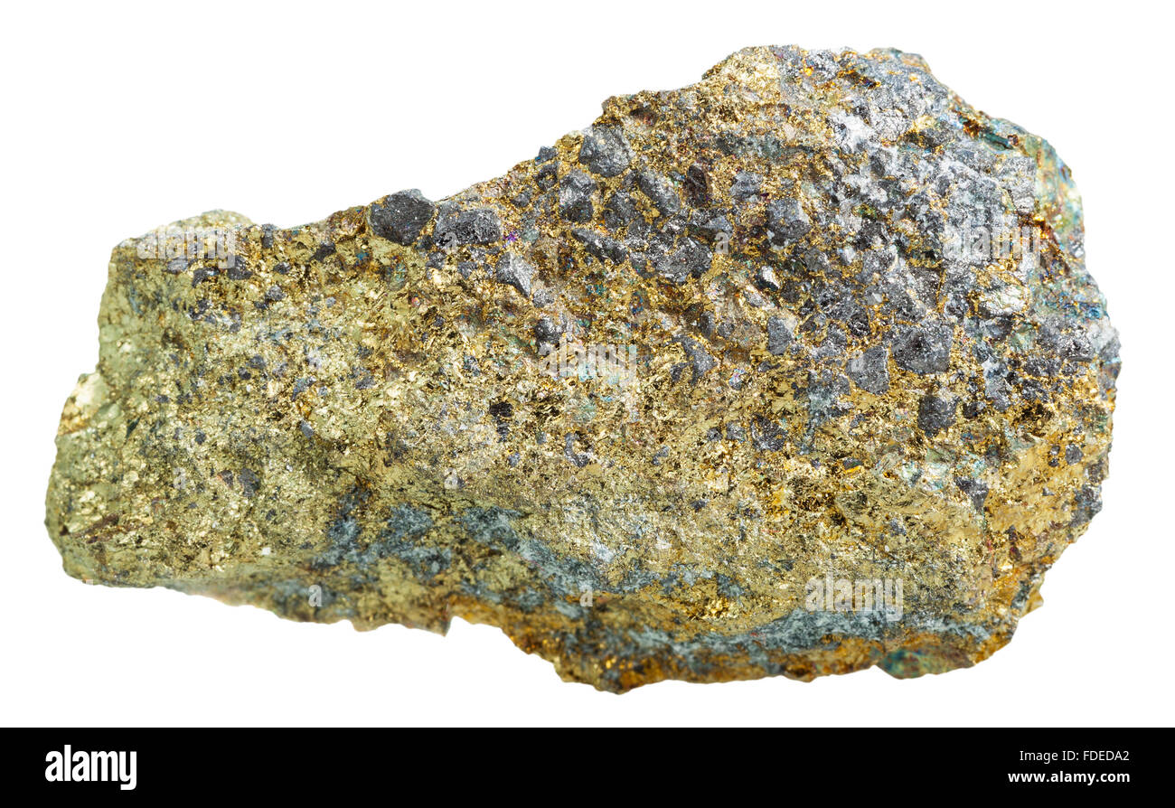 Le riprese in modalità macro della collezione di roccia naturale - pirite di ferro pietra minerale isolato su sfondo bianco Foto Stock